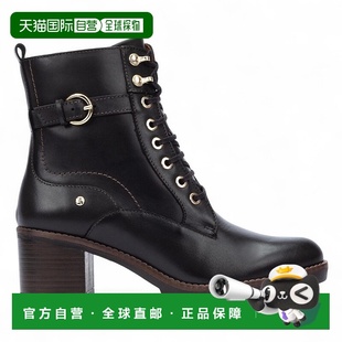 自营 Pikolinos女式草坝棕色皮革中跟战斗踝靴-Llanes-黑色 美国