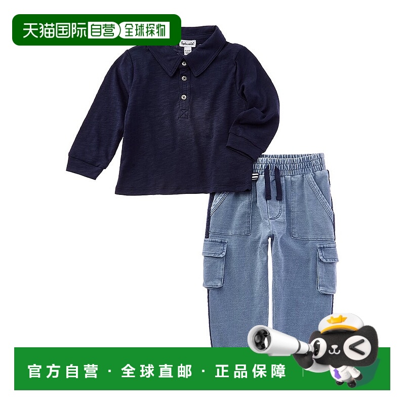 自营Splendid 2pc Indigo Polo Shirt & Cargo Jogger Pant Set -