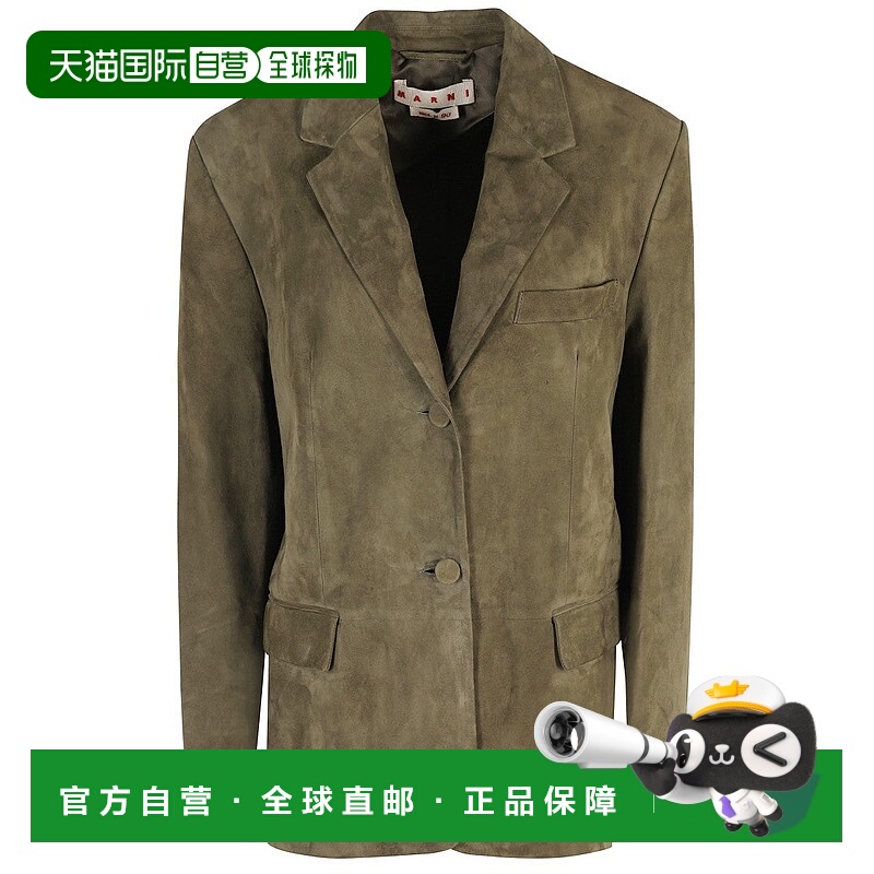 自营marniClassic Suede Leather Jacket With Single-Breasted C