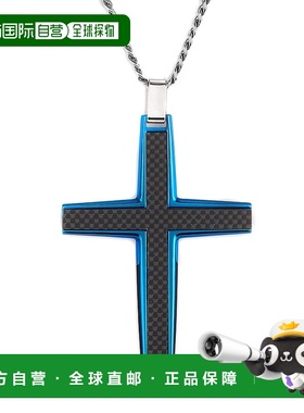 自营 Crucible 洛杉矶黑色碳纤维不锈钢十字架项链 - 中号 - 蓝色