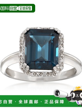 自营 Ross-Simons 925 纯银镶钻伦敦蓝托帕石戒指 白色 美国奥莱