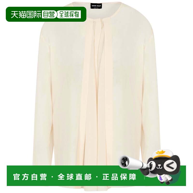 自营giorgio armani流体乔其纱丝质女式衬衫，隐藏式纽扣门襟-中
