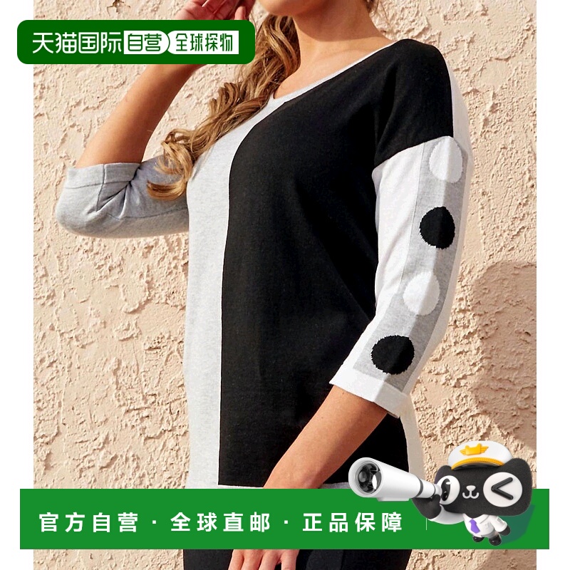 自营 angel3/4 Sleeve Color Block Scoop Top In Gray gray 美国