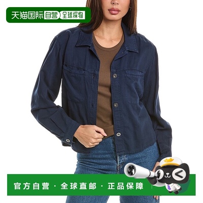 自营Bella Dahl Welt Pocket Crop Linen-Blend Shacket - blue