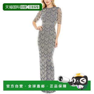 自营Mac Duggal Beaded Fringe Quarter Sleeve Column Gown - ch
