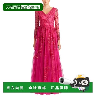 粉红色 自营 V领串珠礼服 Dahlia 连衣裙美国服饰直发奥莱 Theia