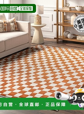 自营nuLOOM Dominique 抽象格纹流苏地毯 - 橙色 【美国奥莱】直