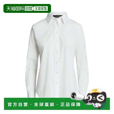 自营lauren ralph lauren长袖合身剪裁纽扣棉质衬衫-白色 美国奥