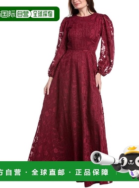 自营Rene Ruiz Bishop Sleeve Ornate Texture Empire Gown - red