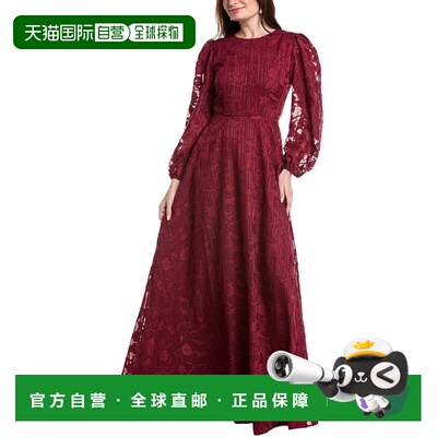 自营Rene Ruiz Bishop Sleeve Ornate Texture Empire Gown - red