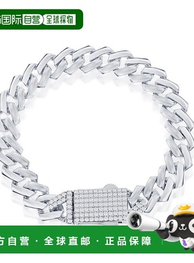 自营 simona9 毫米纯银摩纳哥手链配微密镶 CZ 锁 - 银白色 美国