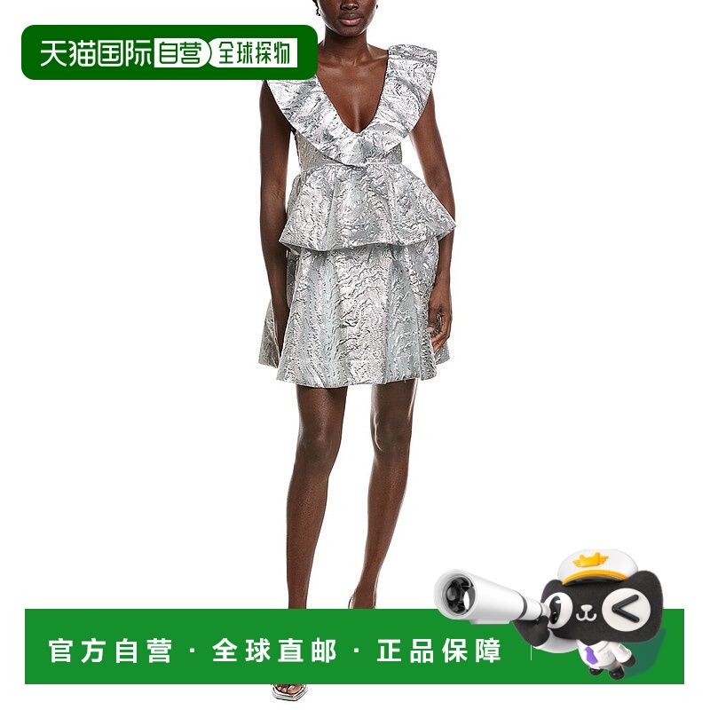 自营GANNI Metallic Jacquard Layer Dress - gray 美国奥莱直发