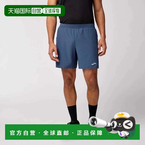 自营Brooks Journey短裤Mens Blue Slate Stretch 7 “内缝弹性腰