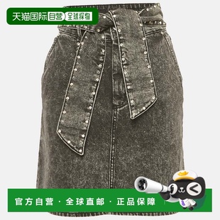 自营Sandro Black Denim Stud Detail Belted Mini Skirt - black