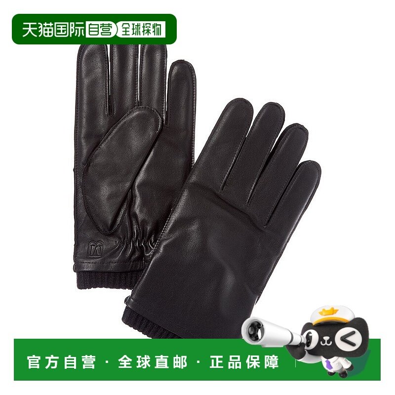 自营Bruno Magli羊绒衬里皮革手套-黑色 美国奥莱直发