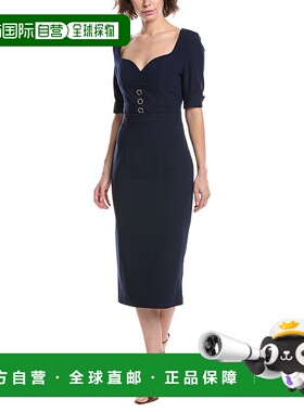 自营black halo黑色光环Kerry Midi连衣裙-蓝色 美国奥莱直发