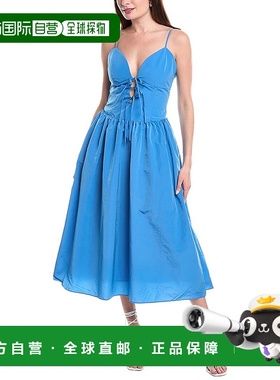 自营 endless rose无尽玫瑰领带前襟Midi连衣裙-蓝色 美国奥莱直