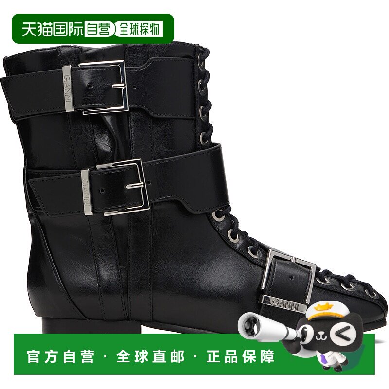 香港直邮潮奢 GANNI 甘尼 女士 黑色 Eyelets Lace Up 踝靴 S3114