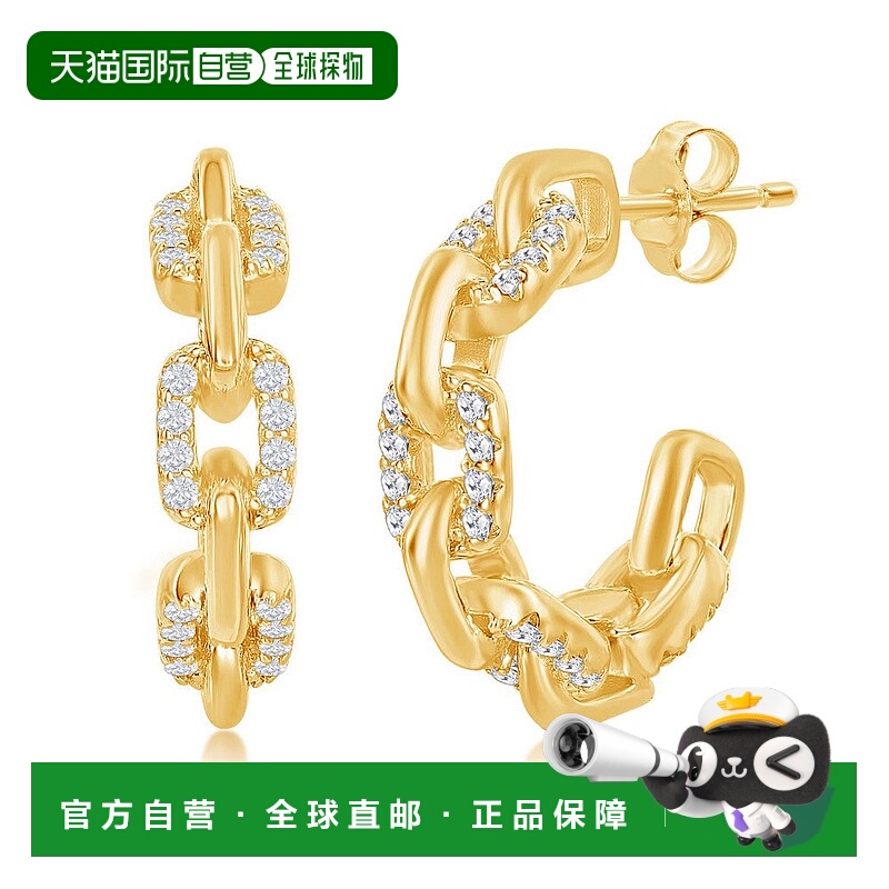自营 simona925 纯银 18 毫米 CZ 回形针开口圈耳环 - 镀金 - 金
