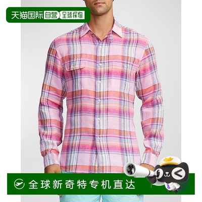 【美国直邮】Ralph Lauren Purple Label|男士卡西斯格子亚麻纽扣