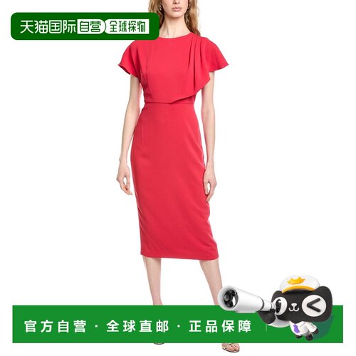 自营Badgley Mischka Side Drape Cape Cocktail Dress - red 美