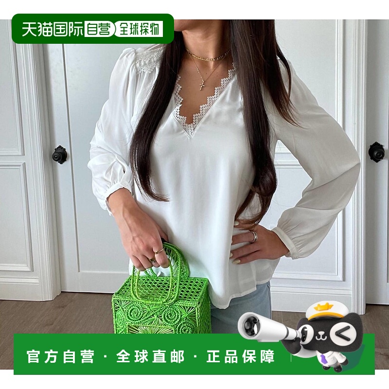 自营current airLana蕾丝镶边白色衬衫 美国奥莱直发