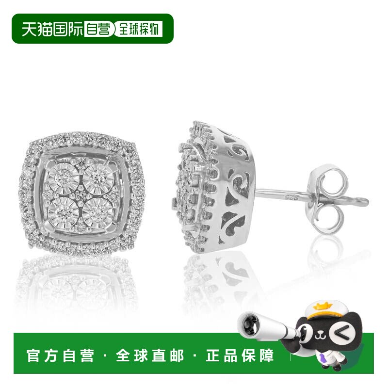 自营vir jewels1/2 克拉圆形实验室培育钻石方形耳钉 .925 纯银爪
