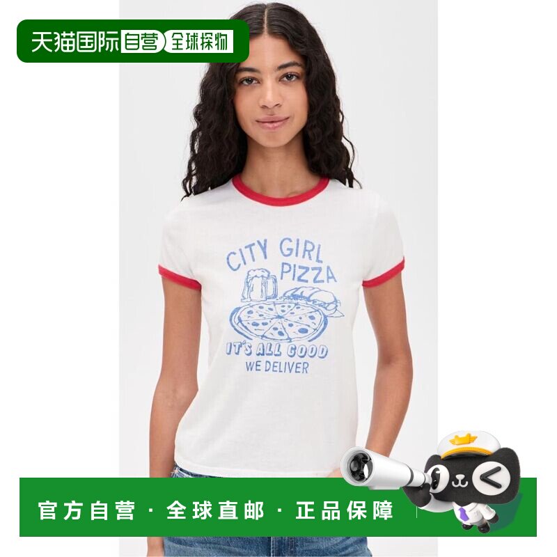 自营Mother Women's The Lil Goodie Ringer t恤，City Girl Pizz