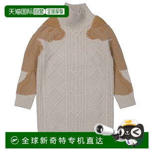 自营 美国奥莱直发 Burberry女孩托马斯熊高领针织连衣裙 米色