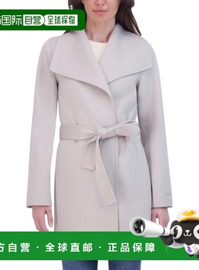 自营TAHARI Women's Double Face Wool-Blend Belted Coat, Plati
