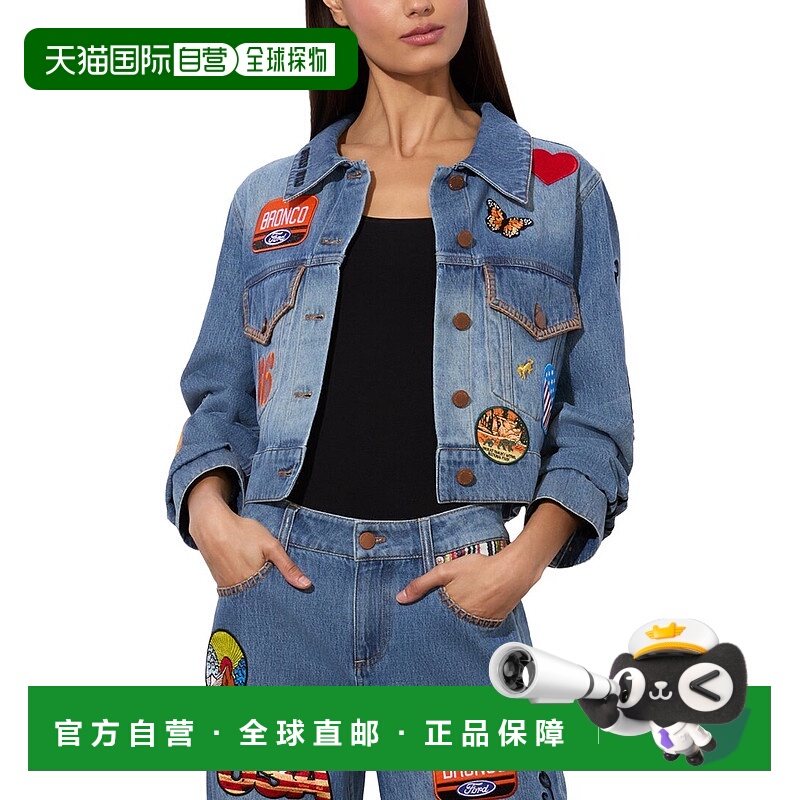 自营alice + olivia Jess Oversized Cropped Denim Jacket - blu