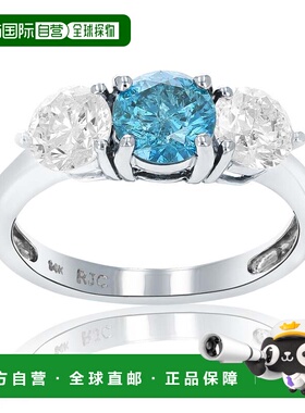 自营 vir jewels2 克拉 3 石蓝色和白色钻石订婚戒指 14K 白金 -