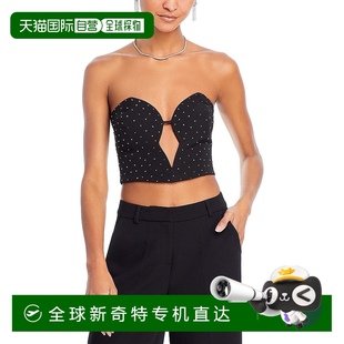 美国奥莱直发 自营 bardot女式 铆钉紧身胸衣露肩上衣 黑色