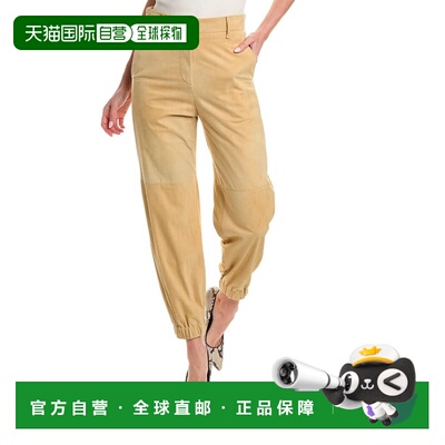 自营Brunello Cucinelli Leather Women's Pants - beige 美国奥