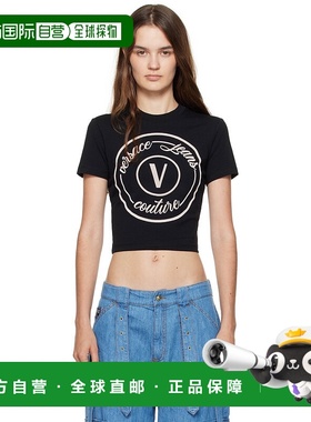 香港直邮潮奢 versace 范思哲 女士 黑色 V-Emblem Slim-Fit T 恤