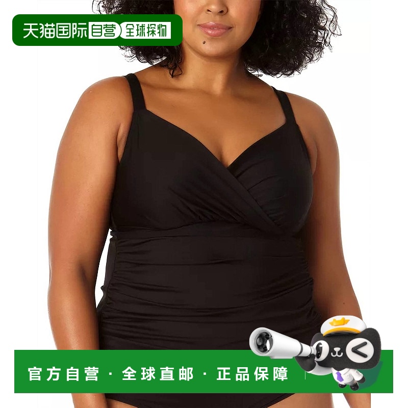 自营 anne coleSurplice Neck Rushed Tankini Top In Black - bl
