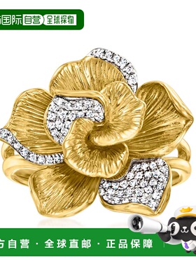 自营Ross-Simons 18kt 金镀在纯银上镶钻花朵戒指 - 白色 美国奥