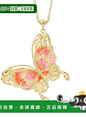 自营 Ross-Simons 意大利粉色和橙色珐琅蝴蝶吊坠项链，18kt 黄金