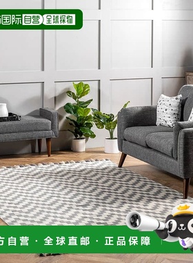 自营 nuLOOM Priya Chevron 棉质流苏小地毯 - 灰色 美国奥莱直发