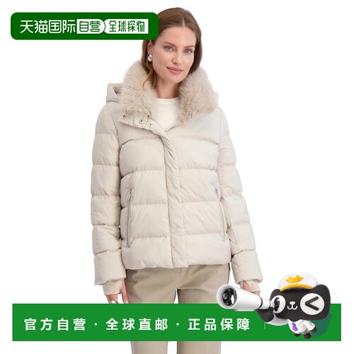 自营TAHARI Women's Short Quilted Puffer Jacket with Faux Fur