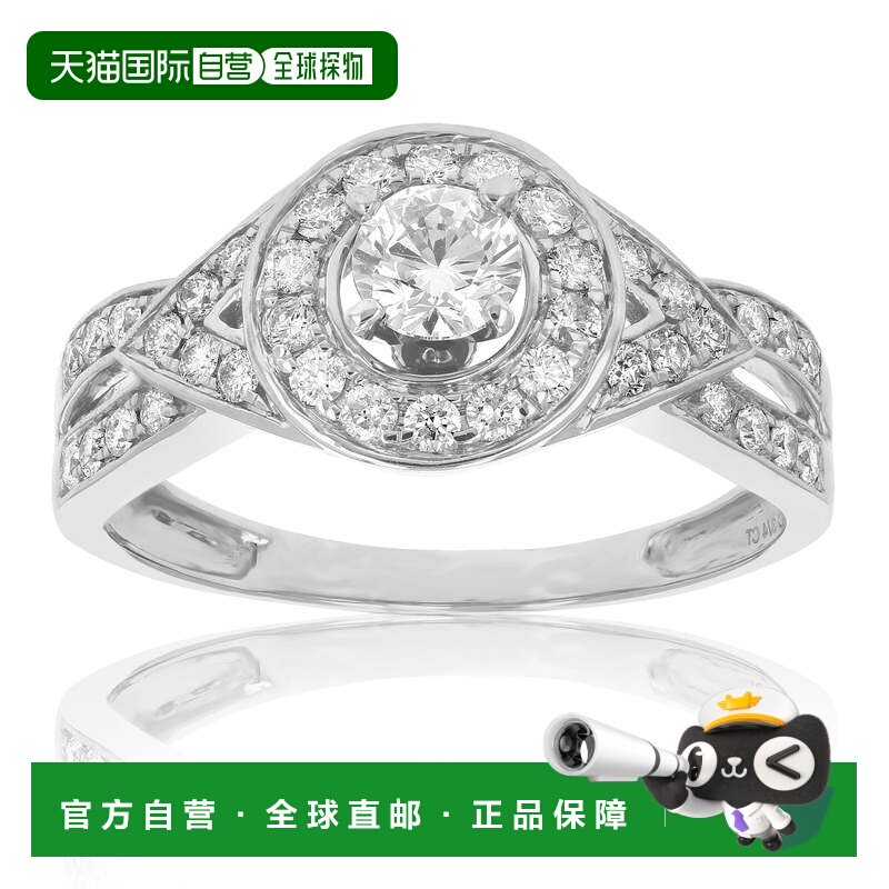 自营 vir jewels3/4 克拉钻石光环圆形婚礼订婚戒指 14K 白金新娘