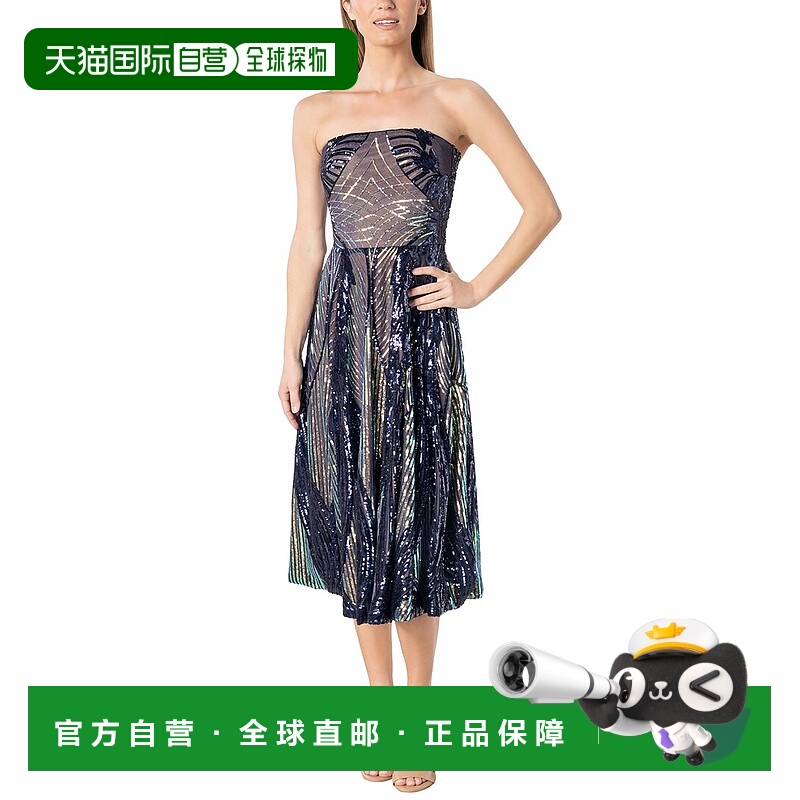 自营Dress The Population Ruby A-Line Dress - navy multi 美国