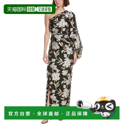 自营Milly Cher花卉提花单肩连衣裙-黑色长裙 美国直发奥莱