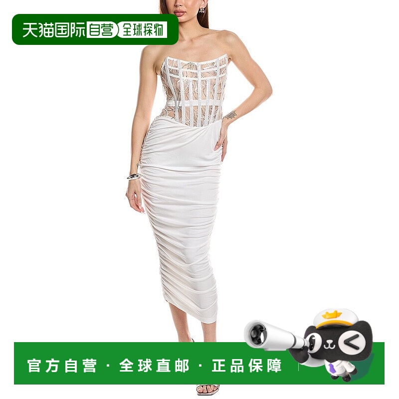 自营 retrofete蕾丝紧身胸衣Midi连衣裙-白色 美国奥莱直发包臀裙
