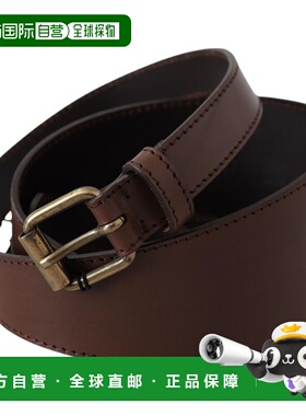 自营PLEIN SUD Leather gold Metal Buckle Women's Belt - brown