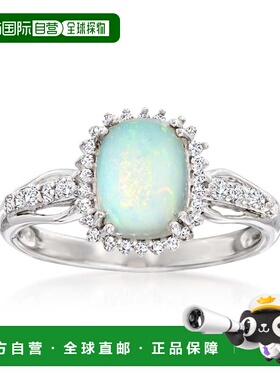 自营 925 纯银 Ross-Simons 埃塞俄比亚蛋白石和白色托帕石戒指 -