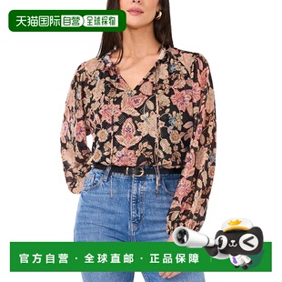自营Vince Camuto Peasant Top Womens Black Floral V-Neck Long