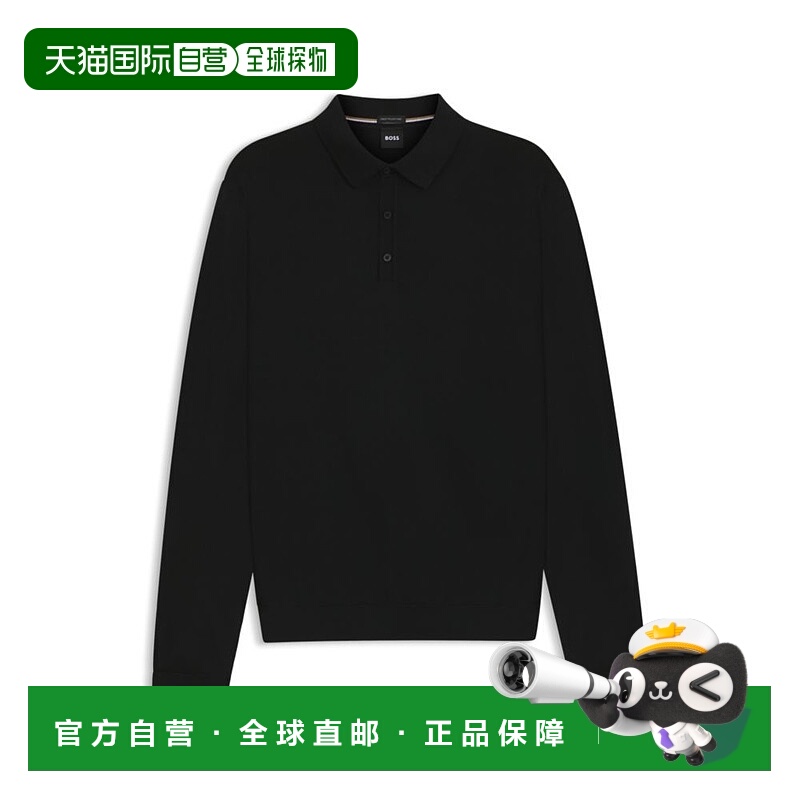 自营bossKnitted polo sweater in virgin wool - black 美国奥莱