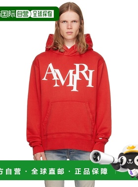 1h可退 香港直邮潮奢 AMIRI 男士 红色 Staggered 连帽衫 AMJYHD1