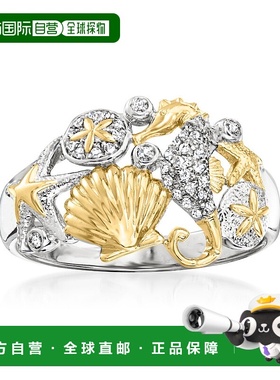 自营2 色纯银 Ross-Simons 钻石 Sea Life 戒指 - 白色 美国奥莱